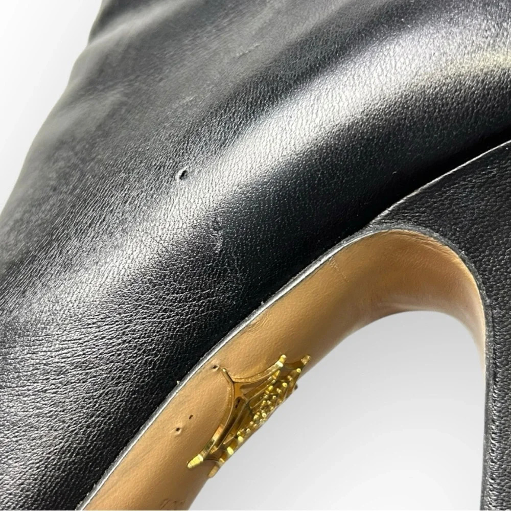 Charlotte Olympia Black  Lucinda Golden Platform Ankle Boot 36.5 - Picture 9 of 12
